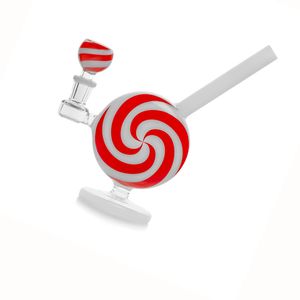 7 inches opaque white glass body and stem hookah bong with peppermint swirl lollipop shape and decals