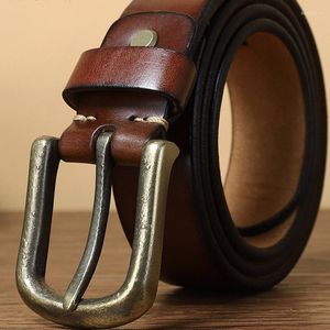 Belts Fashion Cowhide Thickened Pure Copper Pin Buckle Oversized Belt Men's Leather Retro Trend Youth Leisure BeltBelts BeltsBelts