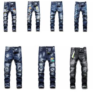 Jeans de grife masculino envelhecido rasgado motociclista ajuste fino motociclistas denim para homens moda masculina calças pretas para homens