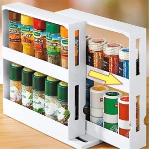 Hooks & Rails Two Layer Kitchen Rotatable Storage Organizer Spice Bottle Rack Cabinet RackHooks HooksHooks