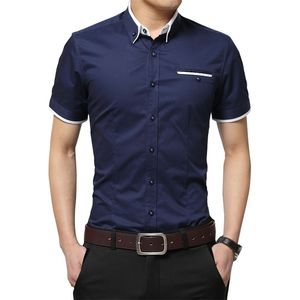 Summer Men's Shirt New Fashion Cotton Men Social Shirt Slim Fit Black Khaki Short Sleeve Shirts 4XL 5XL 210412