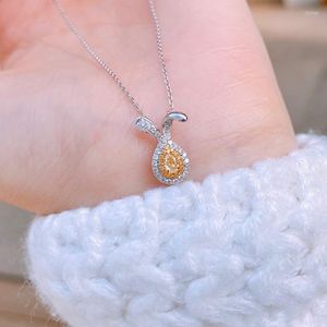 Pendant Necklaces Charm Silver Color Chain Necklace Yellow Zircon Water Drop Female Cute Crystal Small For Women