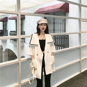 Women Coats And Jackets Spring Summer Sailor Collar Pockets Button Office Lady Womens Wide-waisted Fashion1