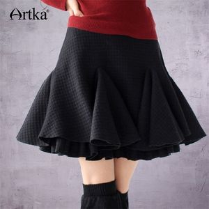 Womens outono casual estilo sólido galpões de dupla camada cauda de lã de plissada acima do joelho saia de meio comprimento T200113