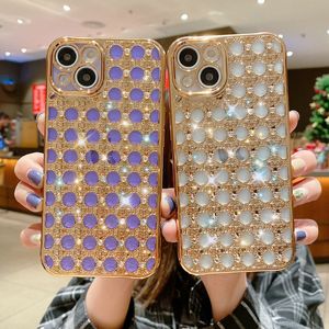 الفاخرة بلينغ كريستال راينستون بريق الحالات الهاتفية TPU Eltroplated TPU لجهاز iPhone 13 12 11 Pro XS Max XR x 7G 8 Plus Agate Soft Case Cover