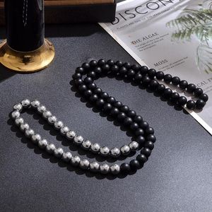 Chokers 8mm Mattle Black Onyx With Hematite Beaded Long Necklace Jewelry For Men And WomenChokers