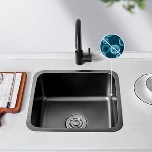 304 Rostfritt stål Kitchen Sink Bar Sink Drop-In eller Undermount Single Bowl Black-Grey Sink Wash Basin för balkong