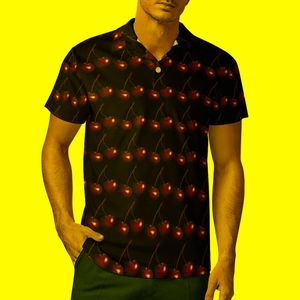 Men's Polos Fresh Fruit Print Casual T-Shirts Red Sweet Cherries Shirts Man Cool Shirt Day Short Sleeve -Shirts Big Size 4XLMen's Men'sMen's