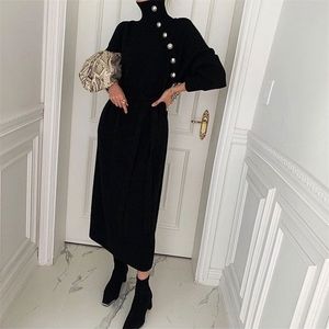 Elegant Sweater Dress Female Fashion Casual Loose Turtleneck Solid Pullover Sash Tie Up Robe Femme Autumn Winter Party Dress 220317