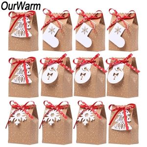 Ourwarm 12pcs Christmas Bottle Boxes per feste di Natale Bags Capodanno Caraft Candy Box With Snowflake Tag Christmas Party Decor 201006