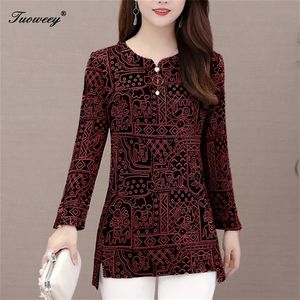 Spring Stye Women's Women's Рубашки красные плюс размер 5xl o Nece Split Elegant Blusas Женская блузка мода мода цветочная мама 210226