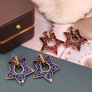 Stud European och American Retro Style Electropating Gold Emamel Glazed Silver Needle Five Pointed Star Earrings EarringsStud Farl22