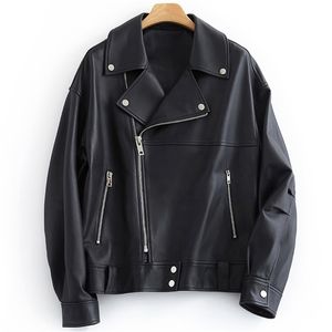 Nerazzurri White Black Leather Biker Jacket Women Lengeve Zipper Faux Leather Jackets Women Plus Moto Jacket Women 5XL 201214