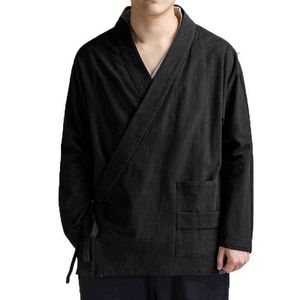 Traditional Open Stitch Men Cotton Linen Jacket Men Kimono Cardigan Male Harajuku Outwear Mens Kongfu Coats 5XL L220706