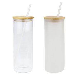 12 onças 16 onças 20 oz de copos retos em branco sublimação fosca transparente de café transparente caneca de xícara de copo com tampa de bambu e palha sn4432