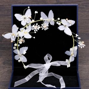 Romantici fiori di farfalla Copricapo per le donne Ghirlanda di perle Copricapo da sposa Corone Fascia per capelli Accessori per capelli da sposa Copricapo da spiaggia per ragazza CL0218