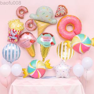 1set Donut Theme Party Decoration Candy Bar Ice Balloons Baby Shower Happy Birthday Banner Decor Children Toys Home levererar L220809