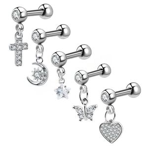 Cross Ear Trago Piercing Brinco Brinco Barbell Cristal Cartilagem Cartilagem Brinco Hélice Piercing Daith Jóias Jóias Rook Conch Stud