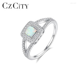 Cluster Rings CZCITY Genuine 925 Sterling Silver Big For Women Engagement Wedding Fine Jewelry Round Fire Opal Bypass Bague Femme SR0292 Edw