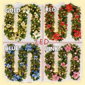 1.8/2.7M Artificial Christmas Fireplace Garland Wreath Pine Tree Ornament Gold/Pink/Blue/Red New Year Fireplace Navidad Decor 201006