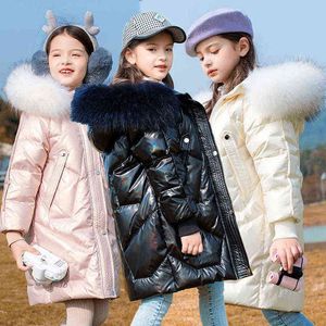 Big size Winter Girls Jacket Håll varm päls krage Anti-stain Leave-in Hooded Ytterkläder för tjejbarn Kall skyddskläder J220718