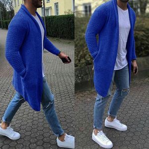 Cardigã de streetwear masculino de suéteres masculinos Cardigã de manga comprida Midi Sweater com bolso de inverno e outono casual cor de cor de cor slothi