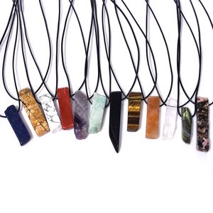 Natural Stone Pendant Raw Mineral Irregular Pillar Rose Quartz Amazonite Tiger Eye Lapsi Crystal Necklaces Mens Rope Chain Hip Hop Jewelry