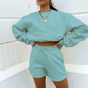 Kadınların Takipleri Moda Mektubu Nakış Terzini Kadın Günlük Ev Sweatshirt Takımlar 2022 Polar Uzun Kollu Kazak Çizme Şort