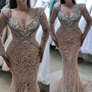 2022 Plus Size Arabic Aso Ebi Champagne Mermaid Luxurious Prom Dresses Beaded Lace Evening Formal Party Second Reception Birthday Engagement Gowns Dress ZJ588