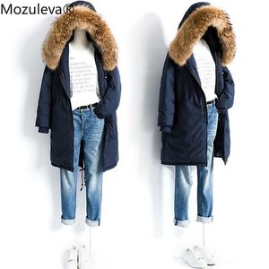 Auutmn Covered Button 90 White Goose Down Long Winter Jacket and for Puffer Coat Women 210416