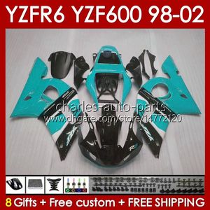 Zestaw Fairings dla Yamaha YZF 600 CC YZF-600 YZF R6 R 6 98-02 Body 145NO.147 YZF600 600CC Cowling YZF-R6 1998 1999 2000 2001 2002 YZFR6 98 99 00 01 02 OEM Bodywork Blosy Cyan Cyan