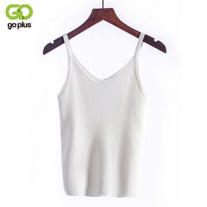 Goplus stickade tank tops kvinnor camisole väst enkel stretchbar v hals smal sexig strappy moda mujer c4891 210401