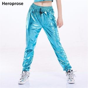 Heroprose Ny mode mitten av midjan Dance Stage Performance Wide Leg Loper Bloomers Sky Blue Trousers Women Hip Hop Harem Pants T200223