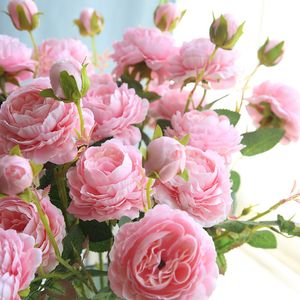 3Heads Peony Rose Artificial Fake Flowers Wedding Bouquet Faux Floral Home Decorative Accessories F11629