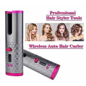 Narzędzia do fryzury Curling Iron Automatyczne obrzężanie do włosów bezprzewodowe ładowce USB fale lcd wyświetlacz ceramiczny rotacyjny obrotowy fala curlingów