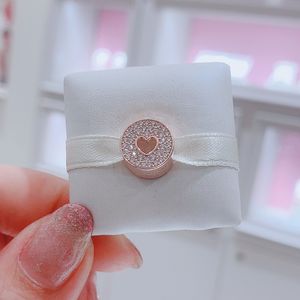 Rose Gold Metal Plated Pave Heart Anniversary Charm Bead For European Pandora Jewelry Charm Bracelets
