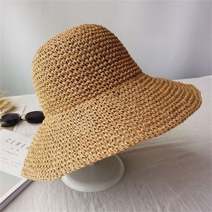 夏のファッション女性麦わら帽子レディサンバイザーキャップパナマスタイルバケツキャップストローハットビーチアウトドアガール220513