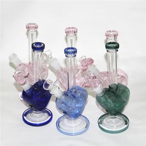 Bongs de água em forma de coração Bongos de vidro plataforma de petróleo cachimbos de fumar cachimbos de água com slide downstem e tigelas masculinas coletores de cinzas de 14mm tigela em forma de coração