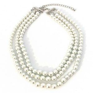 Женщина Faux White Pearl 3 Layer Multi Strand Gatsby Collece Propate Bib Vintage