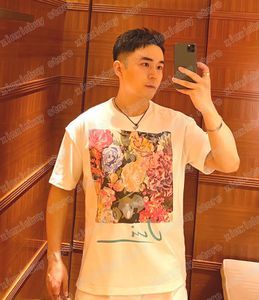 22SS男性女性デザイナーTシャツTEEフラワーズ植物レターコットンクルークルーネックストリートウェアブラックXINXINBUY XS-L