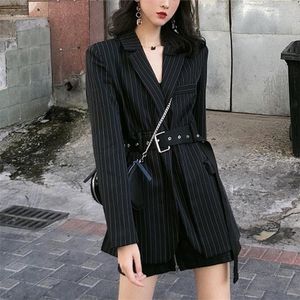 Stripe Women Long Blazers Jacket Long Sleeve Loose Sashes Chic Korean Fashion Casual Suit 2019 New Spring Clothings T200319