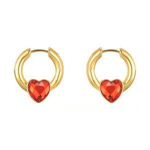 Ny Love Gemstone Stud Temperament Exquisite Peach Heart Earrings French Light Luxury Fashion Trend Sweet All-Match Jewelry Gift
