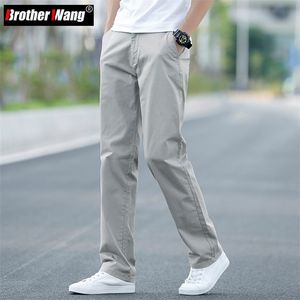 Summer Mens Thin Cotton Khaki Casual Pants Business Solid Color Stretch Trousers Brand Male Grey Plus Size 40 42 220704