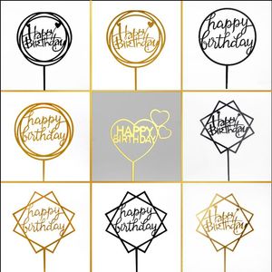 Altre forniture per feste festive 10 pezzi / lotto Multi stile Acrilico Scrittura a mano Happy Birthday Cake Topper Decorazione dessert per regalo adorabileAltro