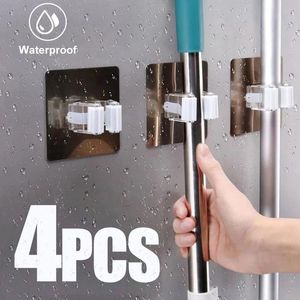 Hooks & Rails Multi-Purpose Mop Holder Wall Mounted Organizer Broom Hanger Hook Kitchen Bathroom Waterproof Self-Adhesive
