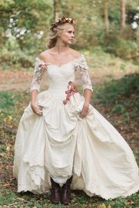 Abito da sposa Woodland con spalle scoperte Mezza manica Abiti da sposa autunnali Country Robe De Mariee