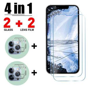 Vidro temperado protetor 4 em 1 para iPhone 11 12 13 Pro Max mini protetor de tela de câmera ligado para iPhone 13 12 11 Pro Max Glass AA220326