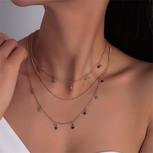 Pendant Necklaces Boho Fashion Gold Geometric Chain Sequined Pentagram Necklace For Women Vintage Female Girl Multi-Layered Jewelry GiftPend