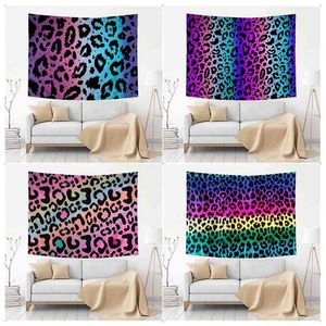 Anime Color Psicodélico Leopardo Tapestry Hippie Flower Carpet Parede pendurada Decoração do dormitório Kawaii Tapiz J220804