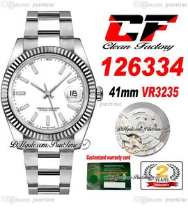 Data limpa de CF 41mm 126334 VR3235 Automático Relógio de discagem branca Marcadores 904L Oystersteel Bracelet